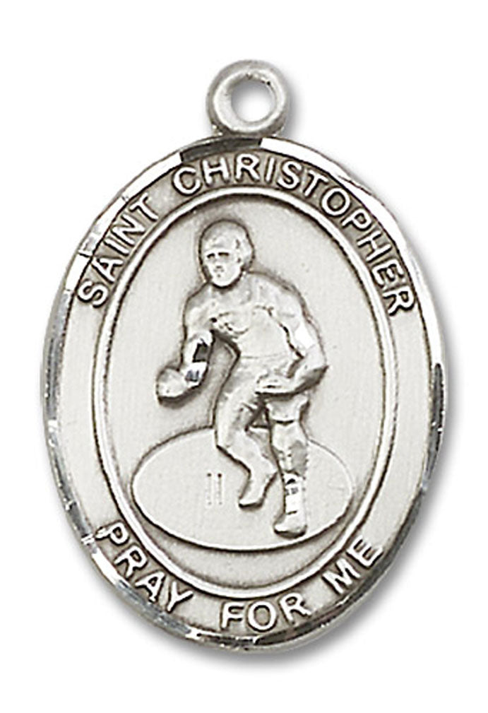 St. Christopher Wrestling Medal, Sterling Silver, Large - No Chain