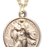 Men's 14kt Gold Plated Saint Christopher &amp; Saint Raphael Necklace + 24 Inch Gold Plated Endless Chain - Gold-tone