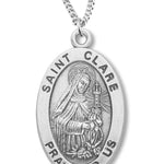 Women's St. Clare Necklace Oval Sterling Silver with Chain Options - 18&quot; 1.8mm Sterling Silver Chain + Clasp