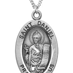 Boy's St. Daniel Necklace Oval Sterling Silver with Chain - 20&quot; 2.2mm Stainless Steel Chain with Clasp