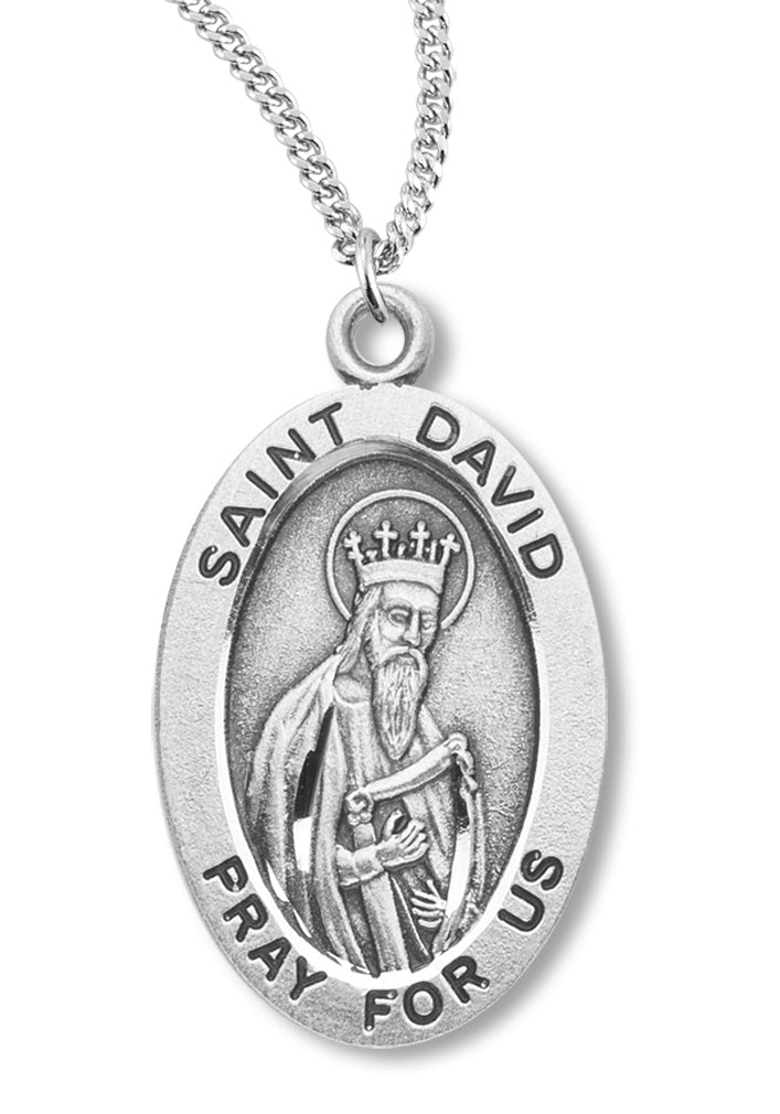 Boy's St. David Necklace Oval Sterling Silver with Chain - 20&quot; 2.2mm Stainless Steel Chain with Clasp