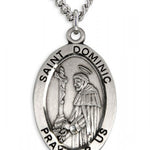 Boy's St. Dominic Necklace Oval Sterling Silver with Chain - 20&quot; 2.2mm Stainless Steel Chain with Clasp