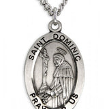 Boy's St. Dominic Necklace Oval Sterling Silver with Chain - 20&quot; 2.2mm Stainless Steel Chain with Clasp