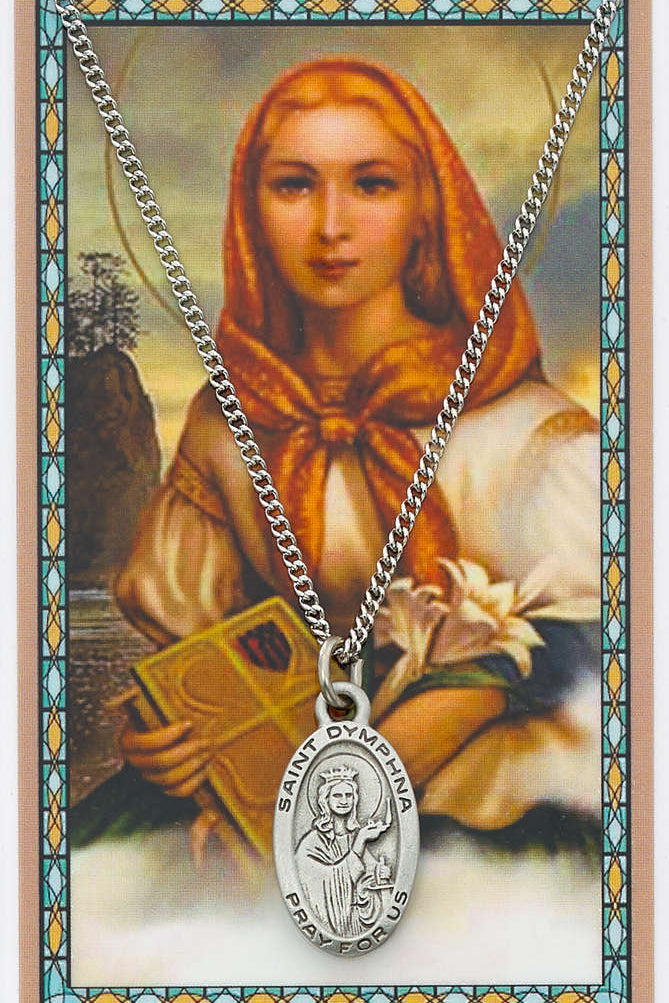 St. Dymphna Medal with Prayer Card - Silver tone