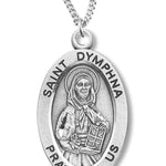 Women's St. Dymphna Necklace Oval Sterling Silver with Chain Options - 18&quot; 1.8mm Sterling Silver Chain + Clasp