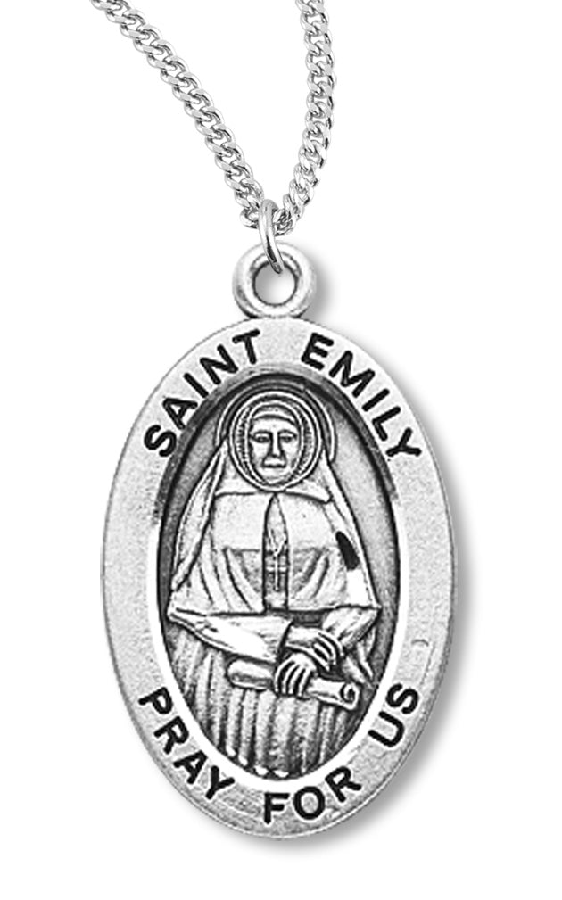 Women's St. Emily Necklace Oval Sterling Silver with Chain Options - 18&quot; 1.8mm Sterling Silver Chain + Clasp