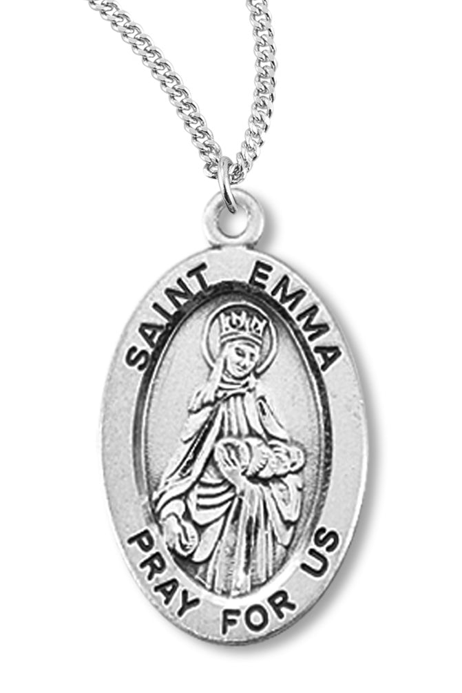 Women's St. Emma Necklace Oval Sterling Silver with Chain Options - 18&quot; 1.8mm Sterling Silver Chain + Clasp