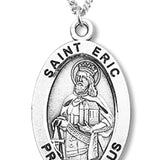 Boy's St. Eric Necklace Oval Sterling Silver with Chain - 20&quot; 2.2mm Stainless Steel Chain with Clasp