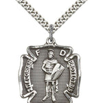 St. Florian Medal, Sterling Silver - 24&quot; 2.4mm Rhodium Plate Chain + Clasp