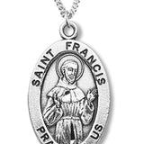 Boy's St. Francis Assisi Necklace Oval Sterling Silver with Chain - 20&quot; 2.2mm Stainless Steel Chain with Clasp