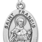 Men's Saint Francis Sterling Silver Oval Necklace with Chain Options - 24&quot; Sterling Silver Chain + Clasp