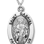 Boy's St. Gabriel Necklace Oval Sterling Silver with Chain - 20&quot; 2.2mm Stainless Steel Chain with Clasp