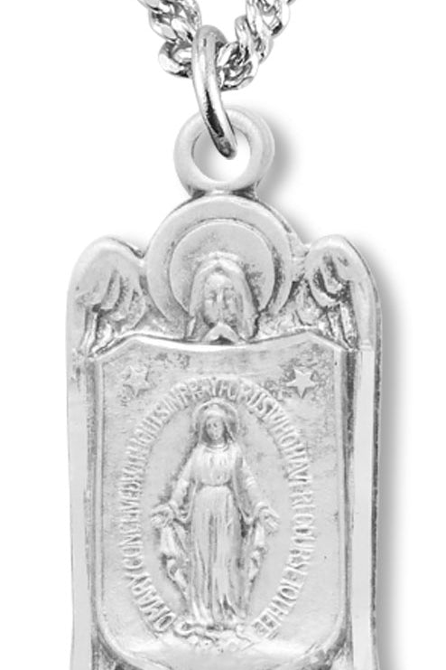 Women's Sterling Silver Saint Gabriel Miraculous Necklace with Chain Options - 18&quot; 1.8mm Sterling Silver Chain + Clasp