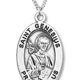 Boy's St. Genesius Necklace Oval Sterling Silver with Chain - 20&quot; 2.2mm Stainless Steel Chain with Clasp