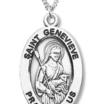 Women's St. Genevieve Necklace Oval Sterling Silver with Chain Options - 18&quot; 1.8mm Sterling Silver Chain + Clasp