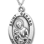 Boy's St. Gerard Necklace Oval Sterling Silver with Chain - 20&quot; 2.2mm Stainless Steel Chain with Clasp
