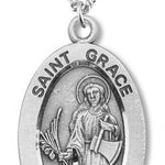 Women's St. Grace Necklace Oval Sterling Silver with Chain Options - 18&quot; 1.8mm Sterling Silver Chain + Clasp