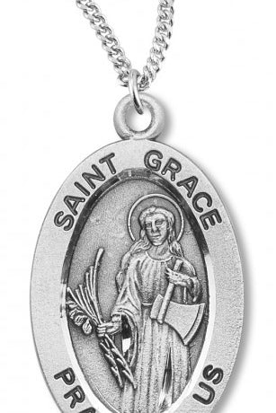 Women's St. Grace Necklace Oval Sterling Silver with Chain Options - 18&quot; 1.8mm Sterling Silver Chain + Clasp