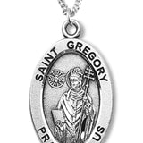 Boy's St. Gregory Necklace Oval Sterling Silver with Chain - 20&quot; 2.2mm Stainless Steel Chain with Clasp