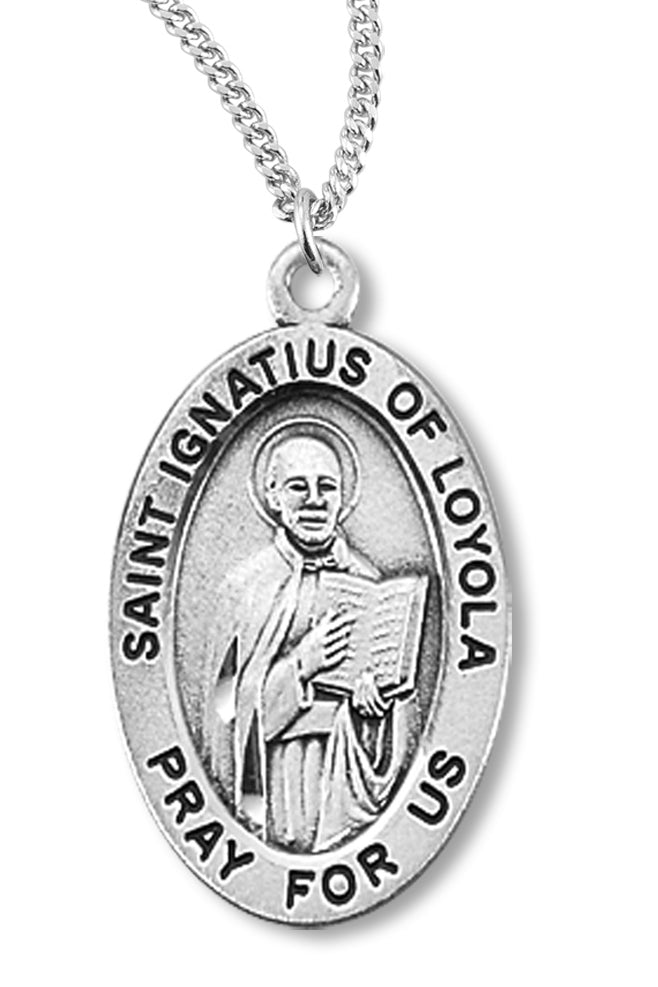 Boy's St. Ignatius of Loyola Necklace, Sterling Silver with Chain - 20&quot; 2.2mm Stainless Steel Chain with Clasp