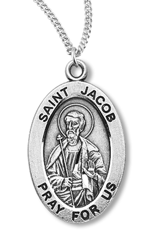 Boy's St. Jacob Necklace Oval Sterling Silver with Chain - 20&quot; 2.2mm Stainless Steel Chain with Clasp