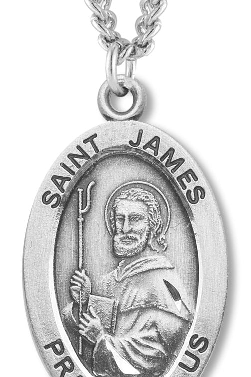 Men's Saint James Sterling Silver Oval Necklace with Chain Options - 24&quot; Sterling Silver Chain + Clasp