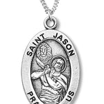 Boy's St. Jason Necklace Oval Sterling Silver with Chain - 20&quot; 2.2mm Stainless Steel Chain with Clasp