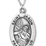 Boy's St. Jason Necklace Oval Sterling Silver with Chain - 20&quot; 2.2mm Stainless Steel Chain with Clasp