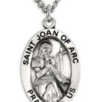 Men's St. Joan of Arc Necklace Oval Sterling Silver with Chain Options - 24&quot; Sterling Silver Chain + Clasp