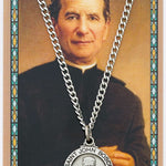 St. John Bosco Medal with Prayer Card - Silver tone