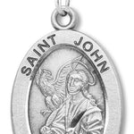 Men's St. John Necklace Oval Sterling Silver with Chain Options - 24&quot; Sterling Silver Chain + Clasp