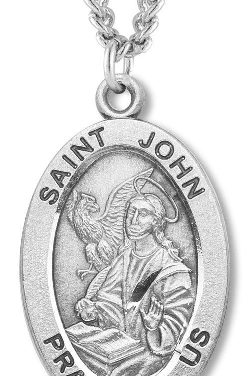 Men's St. John Necklace Oval Sterling Silver with Chain Options - 24&quot; Sterling Silver Chain + Clasp