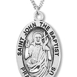 Boy's St. John the Baptist Necklace Oval Sterling Silver with Chain - 20&quot; 2.2mm Stainless Steel Chain with Clasp