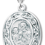Women's Sterling Silver Oval Saint Joseph Necklace Fancy Scroll Border with Chain Options - 18&quot; 1.8mm Sterling Silver Chain + Clasp