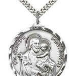 St. Joseph Medal, Sterling Silver - 24&quot; 2.4mm Rhodium Plate Chain + Clasp