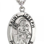 Boy's St. Joseph Necklace Oval Sterling Silver with Chain - 20&quot; 2.2mm Stainless Steel Chain with Clasp