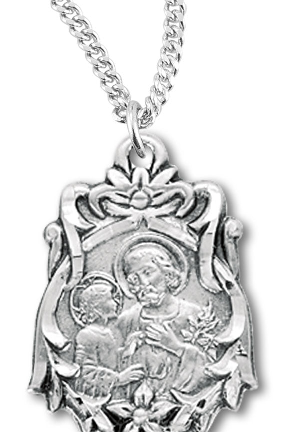 Women's St. Joseph Necklace, Sterling Silver with Chain Options
