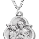 Women's St. Joseph Trinity Necklace, Sterling Silver with Chain Options - 18&quot; 1.8mm Sterling Silver Chain + Clasp