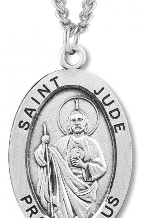 St. Jude Medal Sterling Silver - 24&quot; Sterling Silver Chain + Clasp
