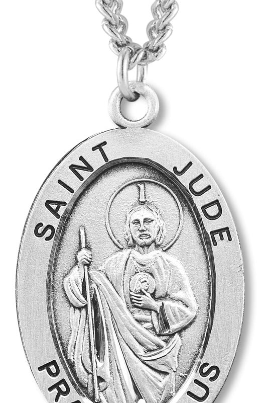 Men's St. Jude Necklace Oval Sterling Silver with Chain Options