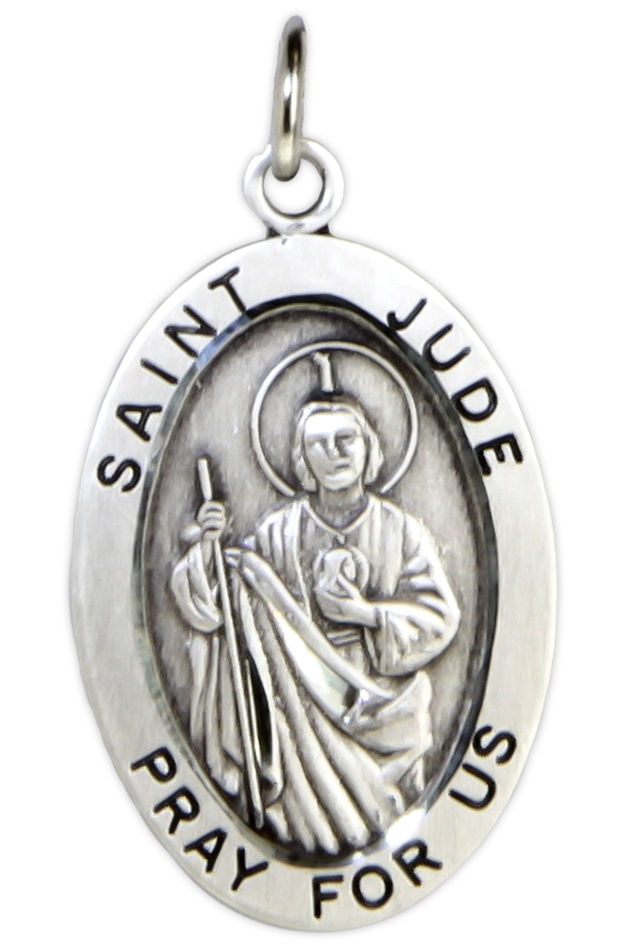 Men's St. Jude Necklace Oval Sterling Silver with Chain Options - No Chain