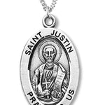 Boy's St. Justin Necklace Oval Sterling Silver with Chain - 20&quot; 2.2mm Stainless Steel Chain with Clasp