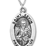 Boy's St. Kevin Necklace Oval Sterling Silver with Chain - 20&quot; 2.2mm Stainless Steel Chain with Clasp