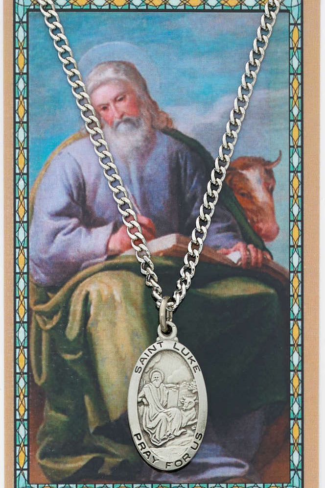St. Luke Medal with Prayer Card - Silver tone