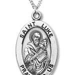 Boy's St. Luke Necklace Oval Sterling Silver with Chain - 20&quot; 2.2mm Stainless Steel Chain with Clasp