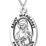 Women's St. Margaret Necklace Oval Sterling Silver with Chain Options - 18&quot; 1.8mm Sterling Silver Chain + Clasp