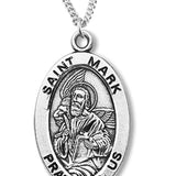 Boy's St. Mark Necklace Oval Sterling Silver with Chain - 20&quot; 2.2mm Stainless Steel Chain with Clasp