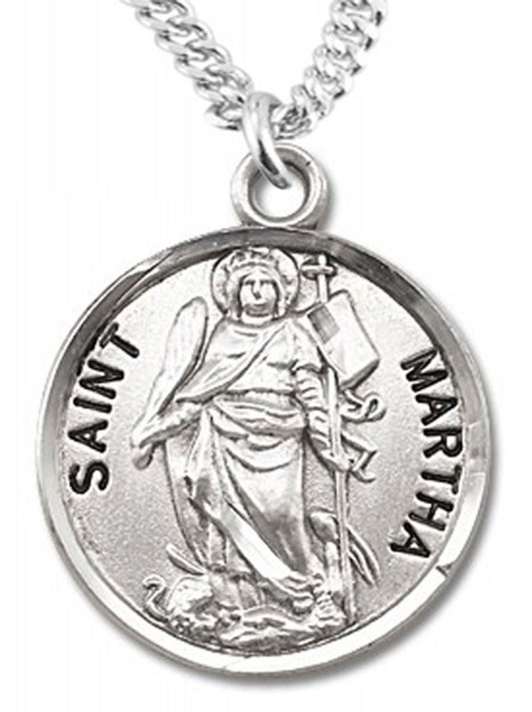 Women's St. Martha Necklace Round Sterling Silver with Chain Options - 18&quot; 1.8mm Sterling Silver Chain + Clasp