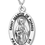 Boy's St. Martin De Porres Necklace Oval Sterling Silver with Chain - 20&quot; 2.2mm Stainless Steel Chain with Clasp