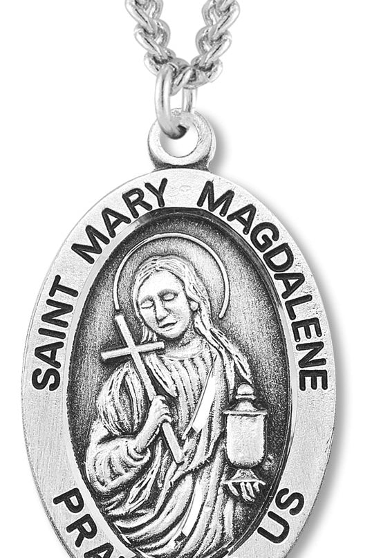 Men's St. Mary Magdalene Necklace Oval Sterling Silver with Chain Options